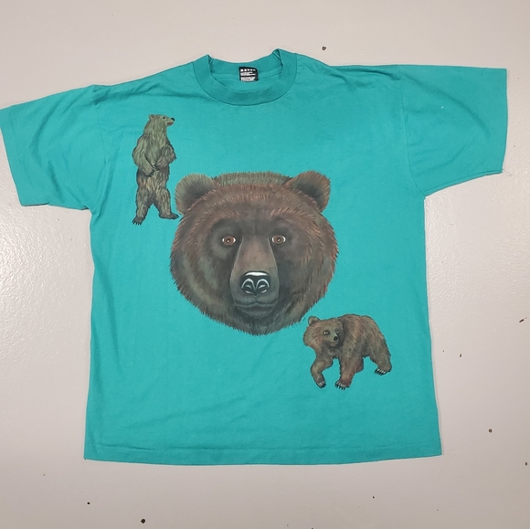 Other - Vintage 90s black bear teal blue xl tshirt
